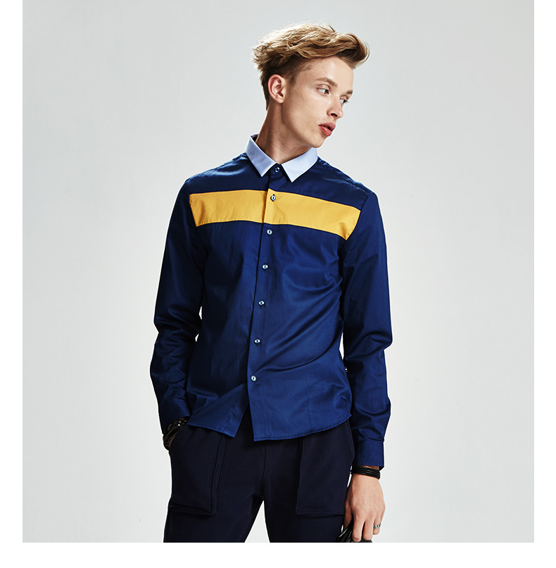 shake华菲型格秋季新品男装长袖衬衫纯棉拼色长袖 浅蓝色 170-39-m