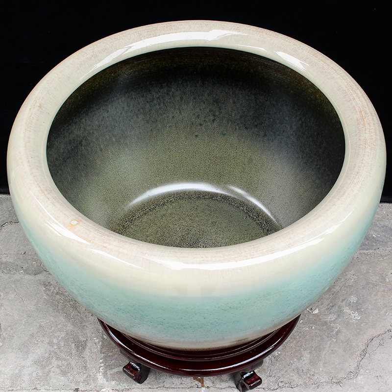 红得发紫景德镇陶瓷客厅落地陶瓷鱼缸养锦鲤金鱼缸公司开业 小号