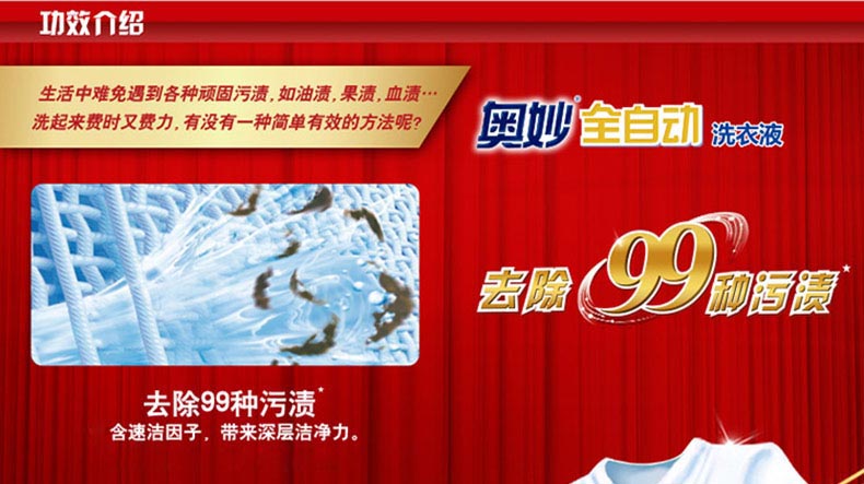 奥妙(omo) 洗衣液1kgx2袋去除99种污渍全自动深层洁净补充袋装_ 4折现