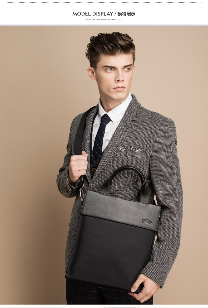 金利来(goldlion)时尚男士公文包休闲男式手提包竖款男包 黑色a114001