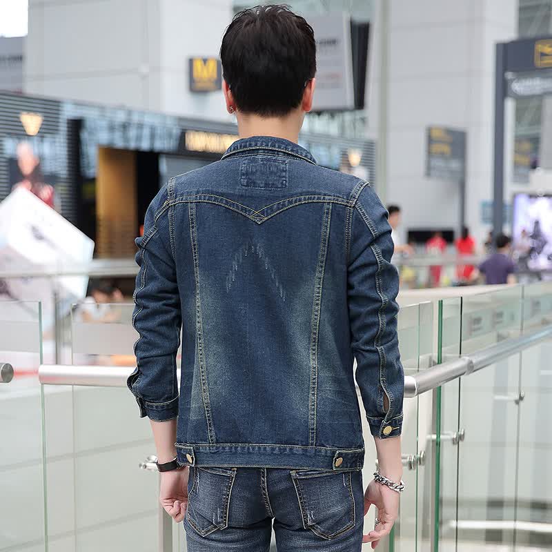 春季春季新款韩版修身翻领牛仔衣上衣男 蓝色 xl【图片 价格 品牌