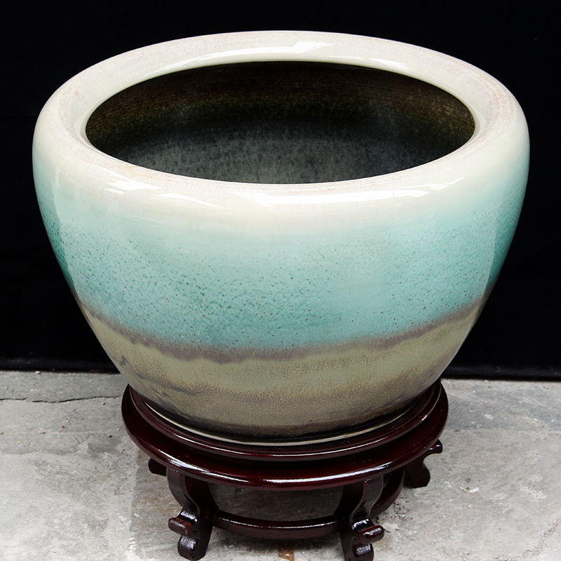 红得发紫景德镇陶瓷客厅落地陶瓷鱼缸养锦鲤金鱼缸公司开业 小号