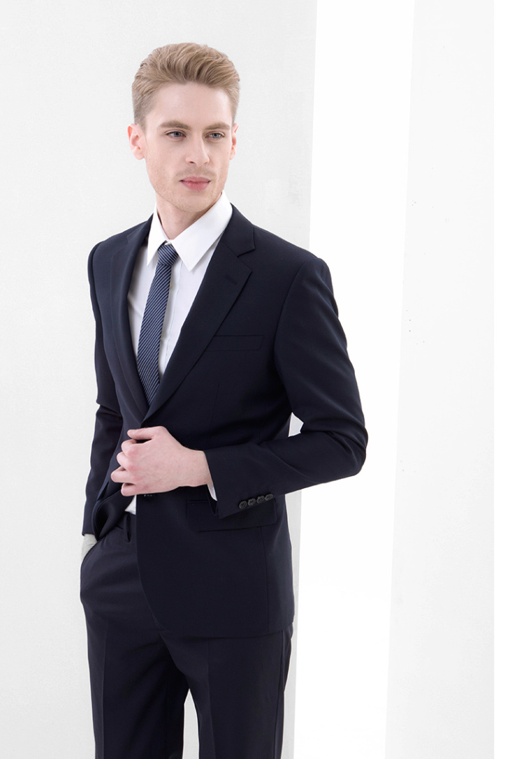 元本男装 男士时尚修身羊毛西服商务婚礼外套男正装西装品味高雅 黑色