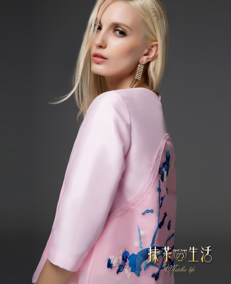 抹茶生活春装新款女装 韩版女式小香风长袖薄风衣女外套 粉色九分袖 M(现货)