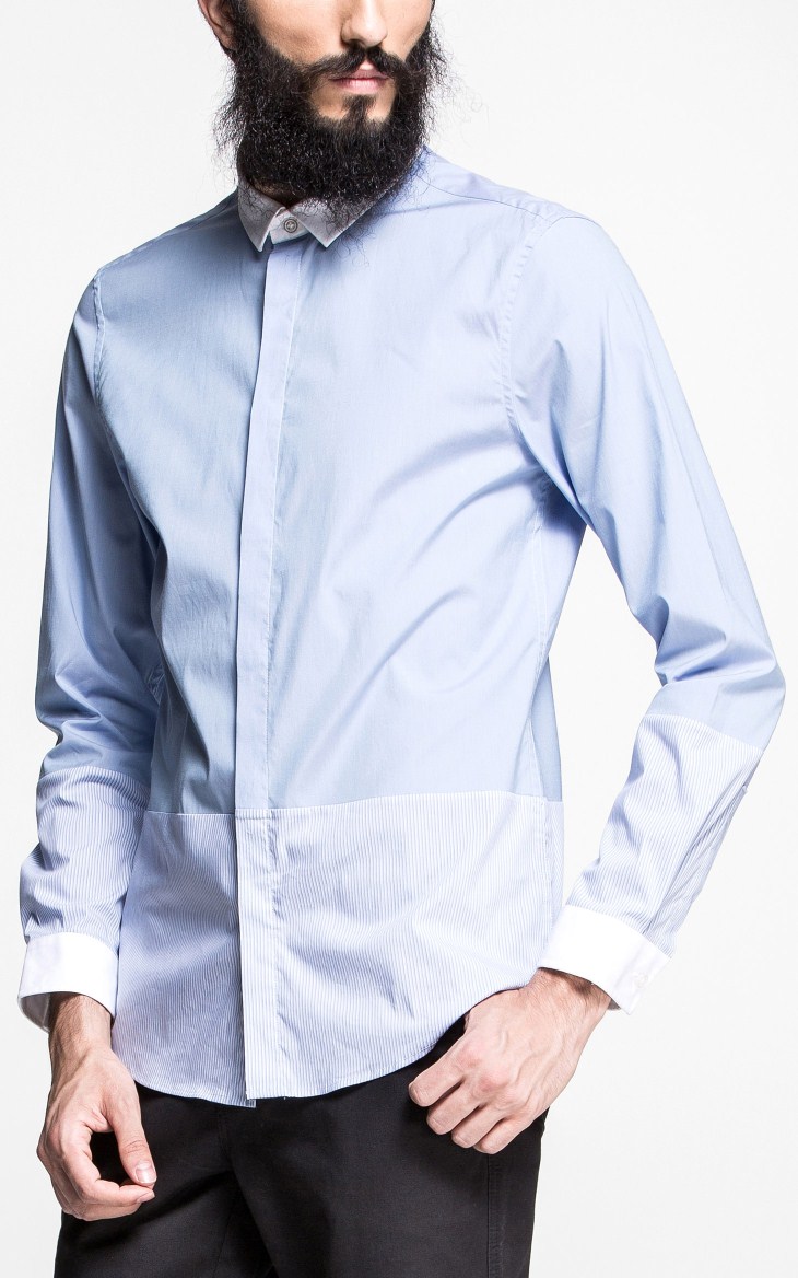 selected思莱德时尚拼接款式莱卡面料方领长袖衬衫fa|413305010 033天