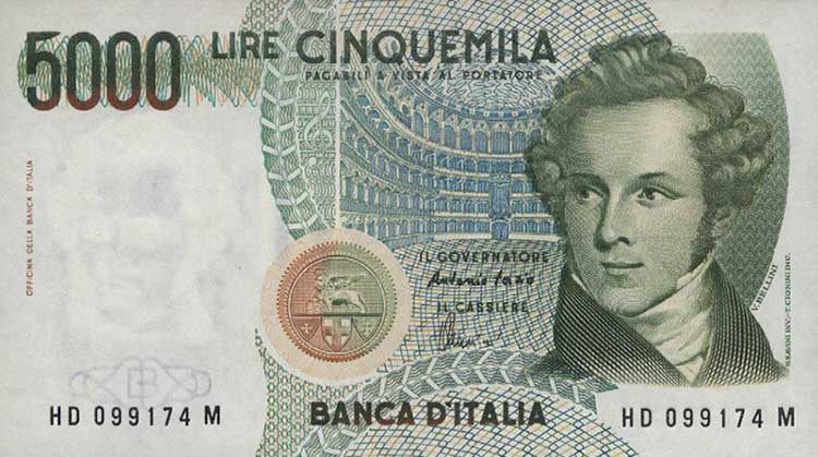 聚优尚 全新欧洲意大利纸币收藏品外国退出流通钱币 5000里拉纸钞1张