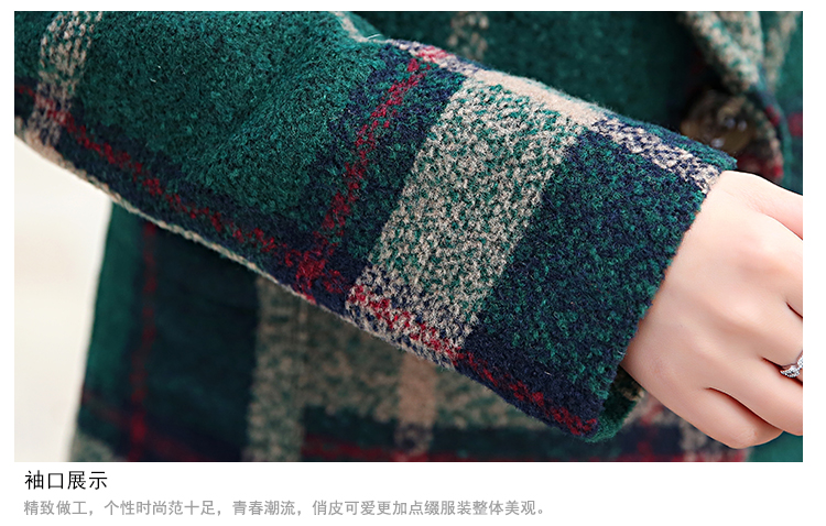 afacai毛呢外套 女装2015秋冬新品韩版修身中长款连帽格子呢子大衣女潮 A4808 红格 M