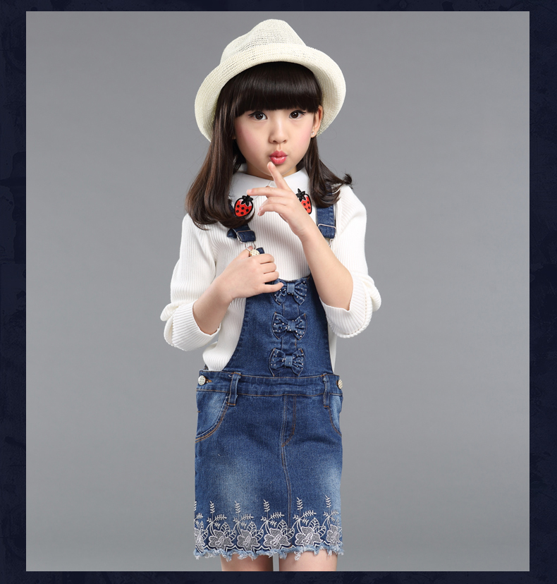 酷喜迪童装春装女童牛仔背带裙2016春秋6-12岁新款儿童连衣裙中大童