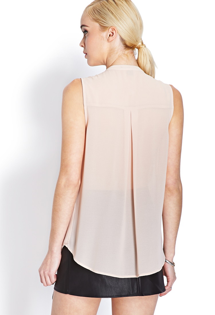 forever21 优雅纯色简约垂褶无袖衫 裸色 s