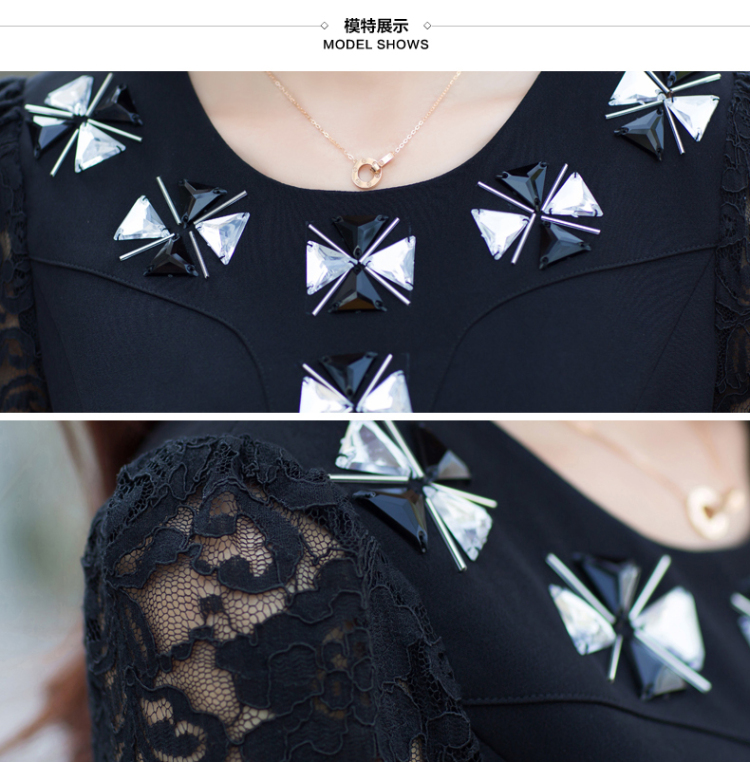 畅霓裳2015冬装新款修身包臀蕾丝长袖连衣裙女7116 蓝色 XL