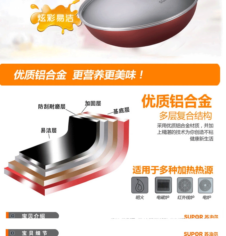 
                                        苏泊尔（SUPOR） 易洁不粘少烟炒菜锅 煤气电磁炉通用不生锈炒菜锅灶锅具 硅胶铲木铲 30CM（适用1-4人）                