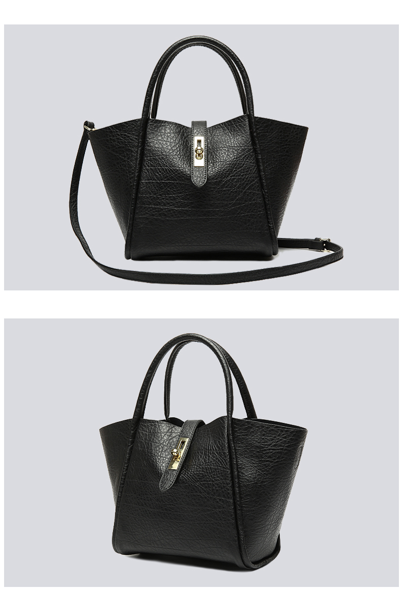 flipped斐莉德 秋款时尚纯色牛皮大容量青年斜挎翅膀形手提包 黑色