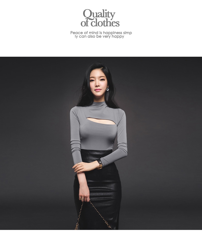 
                                        法泊美2017新款春秋性感修身打底衫女百搭纯棉T恤中袖上衣301 浅灰色 S                