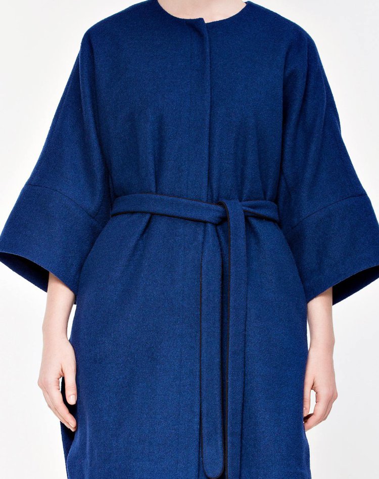 urbanrevivo宝石蓝宽松羊毛料绑带大衣宝石蓝l