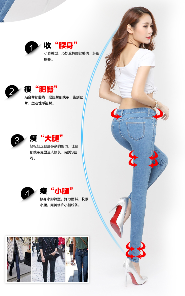 沐之黎2015秋装新款韩版修身高腰紧身显瘦弹力小脚铅笔牛仔裤女 深蓝色 26码