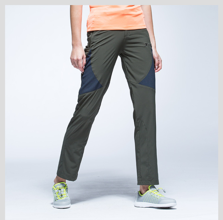 特步官方女子户外速干裤徒步旅行越野登山女子简约运动长裤 军绿色 l