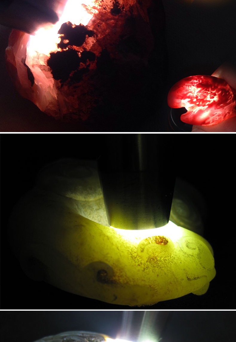 看鉴宝翡翠珠宝文玩强光验赌石紫光灯三色光源照玉石手电筒电池可拆卸