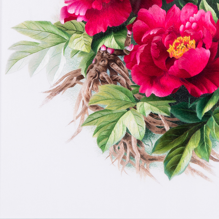 中级美术师张琳苏绣真丝《红牡丹》平针绣 【天工艺品】