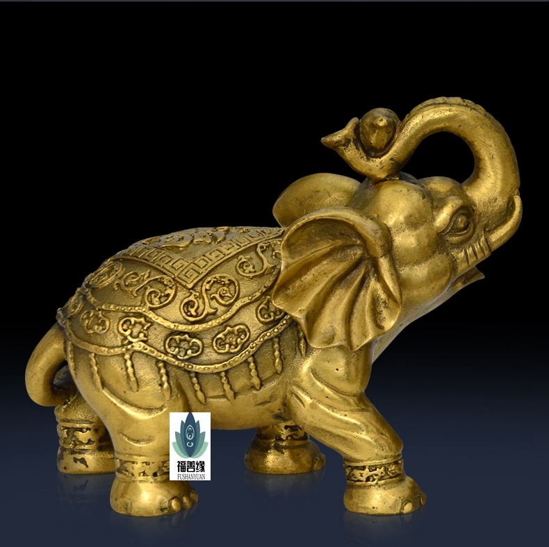 福善缘 纯铜大象摆件一对 纯铜招财象吸水象如意象风水招财摆件家居