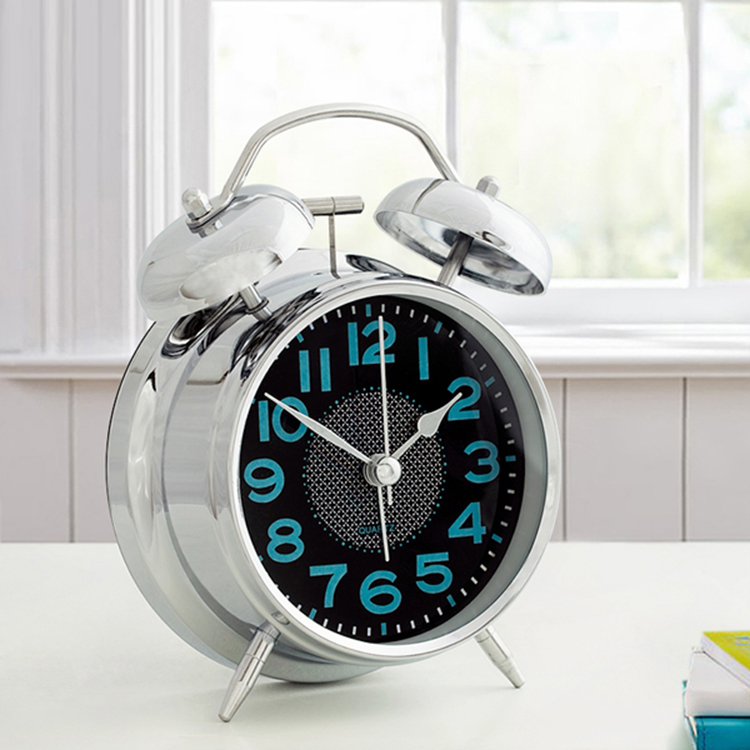 儿童房卧室床头闹钟创意静音夜光闹钟夜灯装饰闹钟金属学生时钟 3寸黄