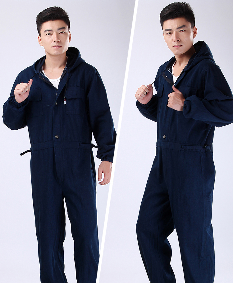 白银铠甲 连体工作服套装男 牛仔电焊服劳保服汽修服防尘服 牛仔连体