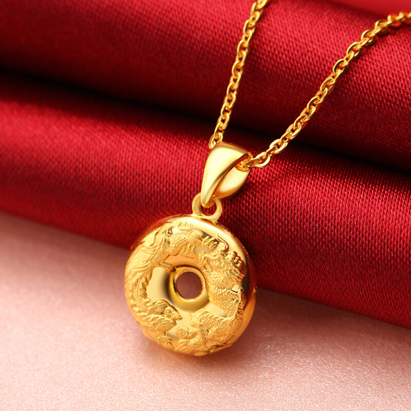 黄金吊坠女足金9999龙凤扣吊坠圆形平安扣金坠子女士金首饰挂件坠子送