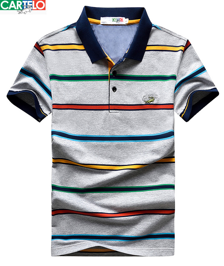 卡帝乐鳄鱼 cartelo 短袖t恤男士修身polo衫 撞色拼接翻领条纹男士t恤