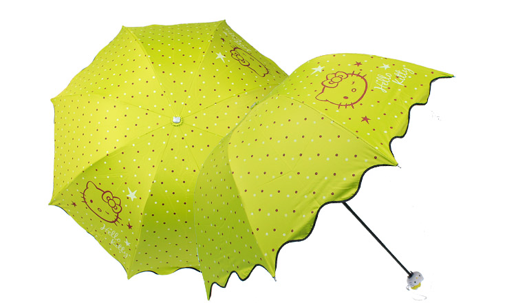 hello kitty三折伞荷叶边kt猫黑胶晴雨伞学生伞时尚女士遮阳伞 430802