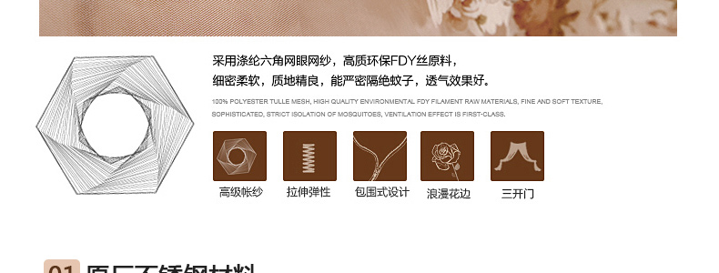 康亨家纺 夏款欧式方顶拉链公主蚊帐三开门宫廷蚊帐 KH1312 加粗不锈钢 玉色 1.8米床
