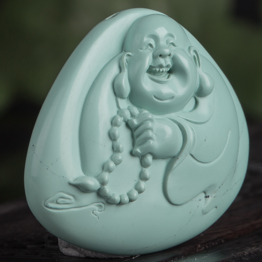 省级玉雕大师叶海林绿松石《弥勒佛2》17.1g【天工艺品】