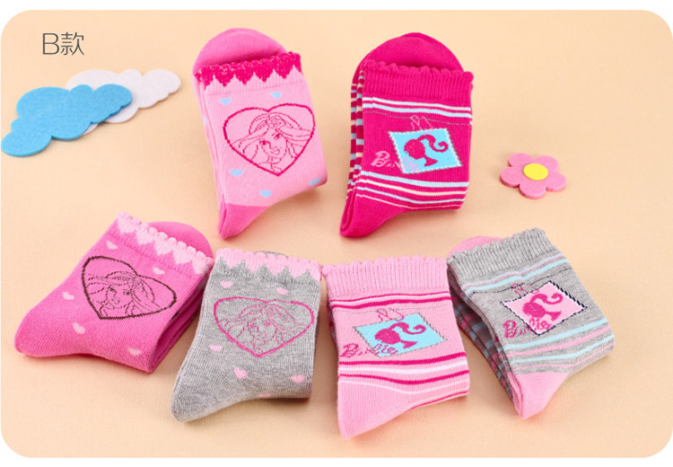 芭比barbie 袜子 女童精梳棉袜6双组 87692 混色 14-16cm适合2-4岁