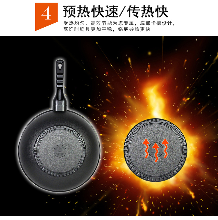 COREN可恩 黑金沙套炒锅不粘锅煎炒无油烟锅大理石不粘锅 30cm