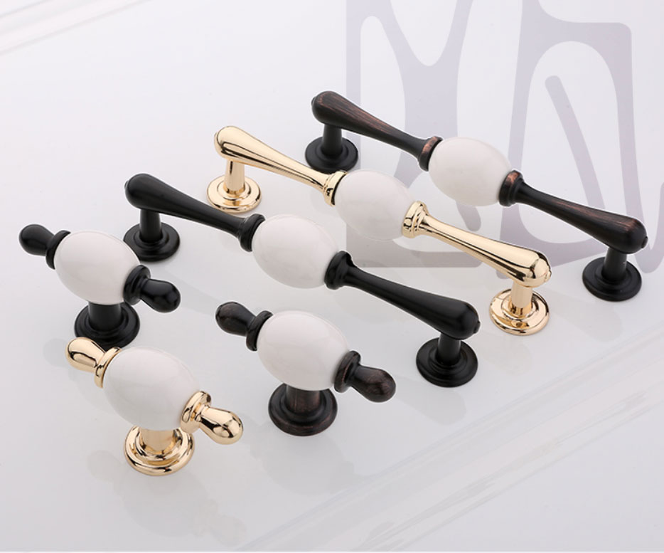 门板拉手橱柜衣柜鞋柜抽屉拉手欧式金色陶瓷拉手黑白色橱柜衣柜门小