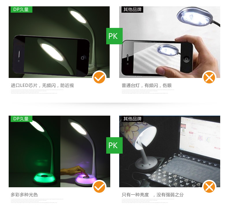 久量创意时尚led小台灯儿童护眼学习可调节插电学生宿舍床头阅读 白色