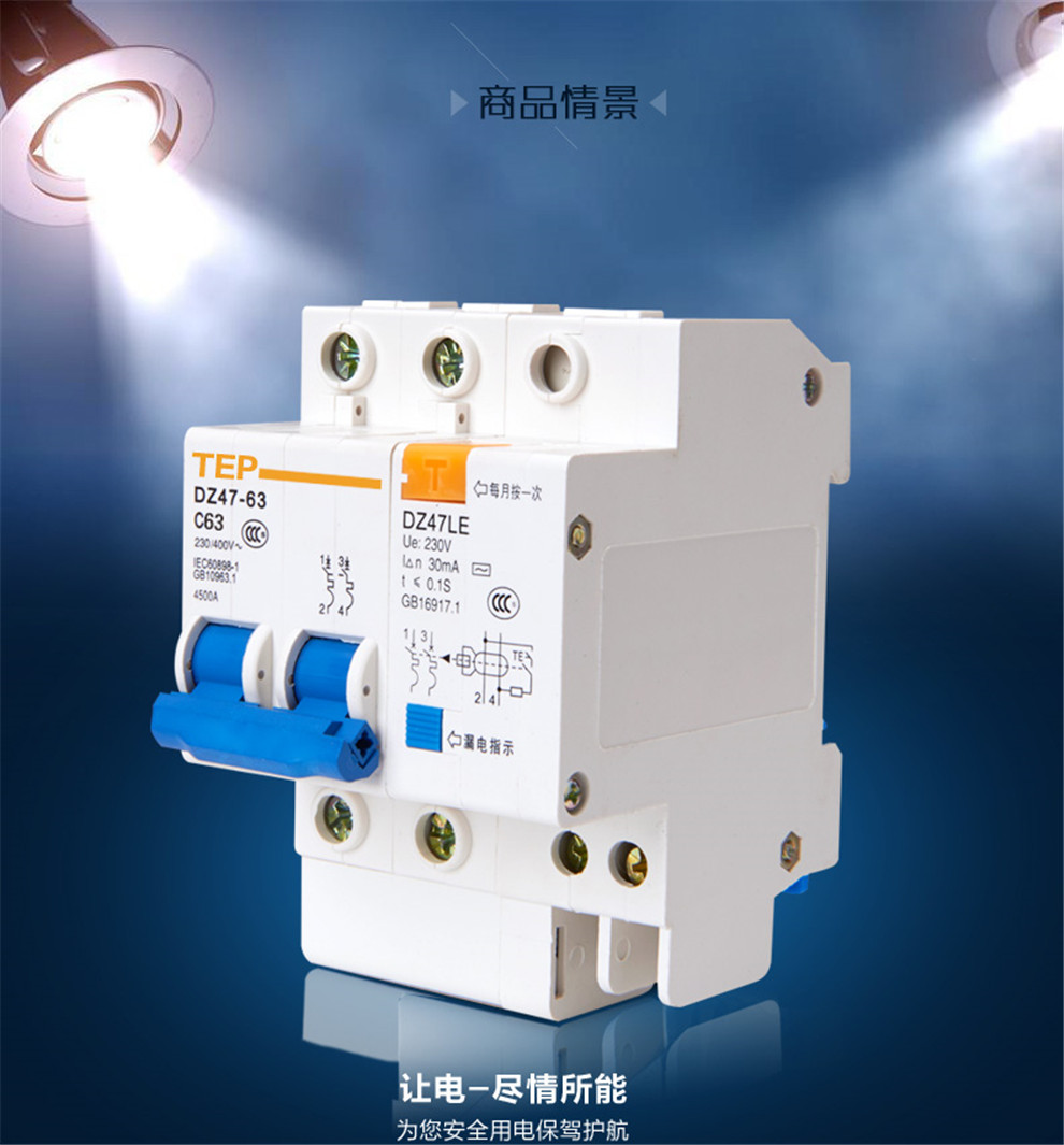 tep国际电工漏电触电保护器双p小型断路器家用总空气开关2p16a63a可选