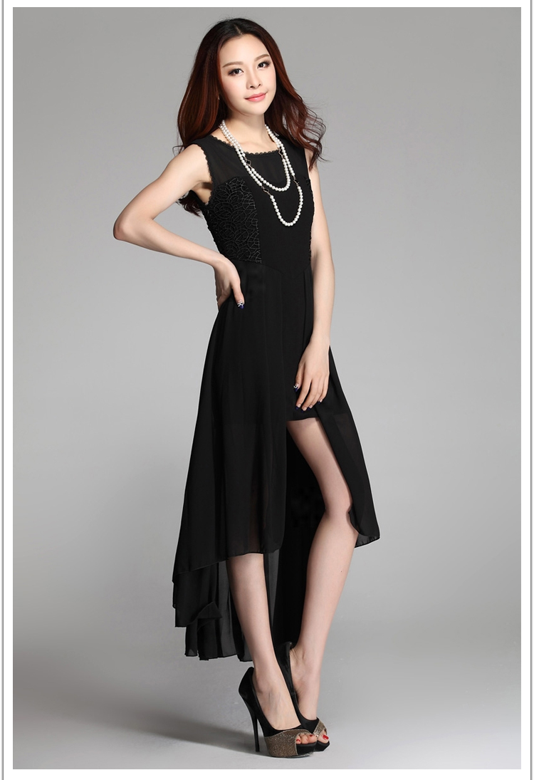 萌媚紫2014夏装前短后长燕尾裙雪纺连衣裙 夏 m1929 黑色 xl