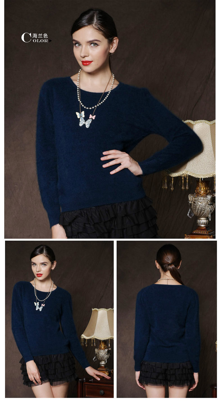 雪芙绒 秋冬新款女士时尚大方纯色圆领休闲百搭舒适貂绒衫毛衣针织衫