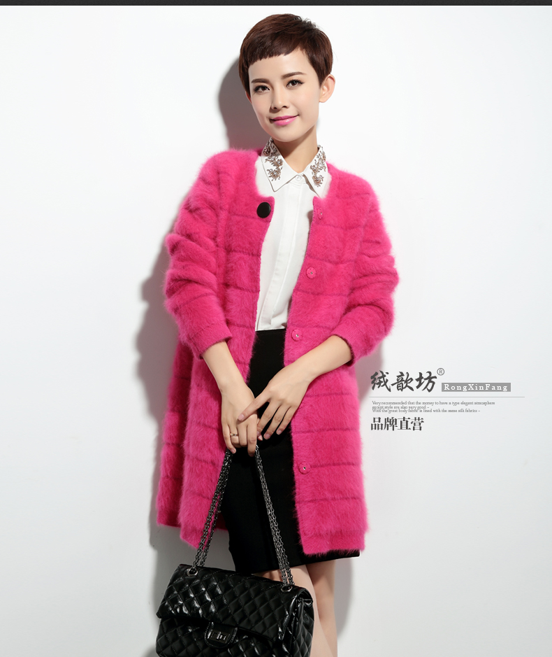 
                                        绒歆坊 秋冬款兔毛衫女中长款兔毛绒大衣开衫女兔毛外套 紫罗兰 XL                
