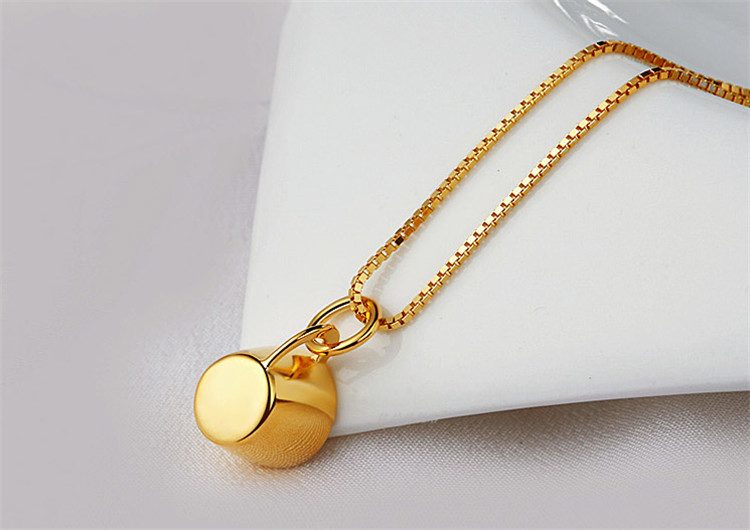 铭韵925银杯子形吊坠女生项链锁骨链女款 金色