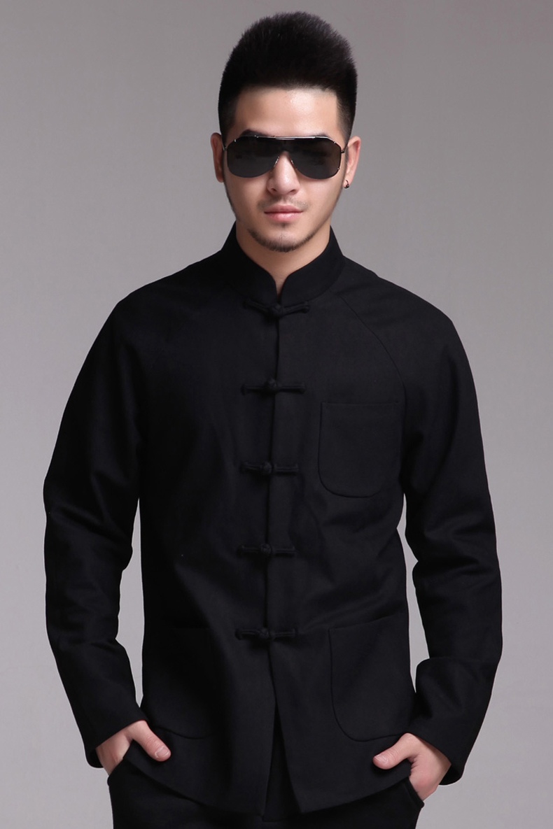 森雷司(senleis)2015中国风盘扣黑色休闲时尚唐装男士 九天 黑色 l