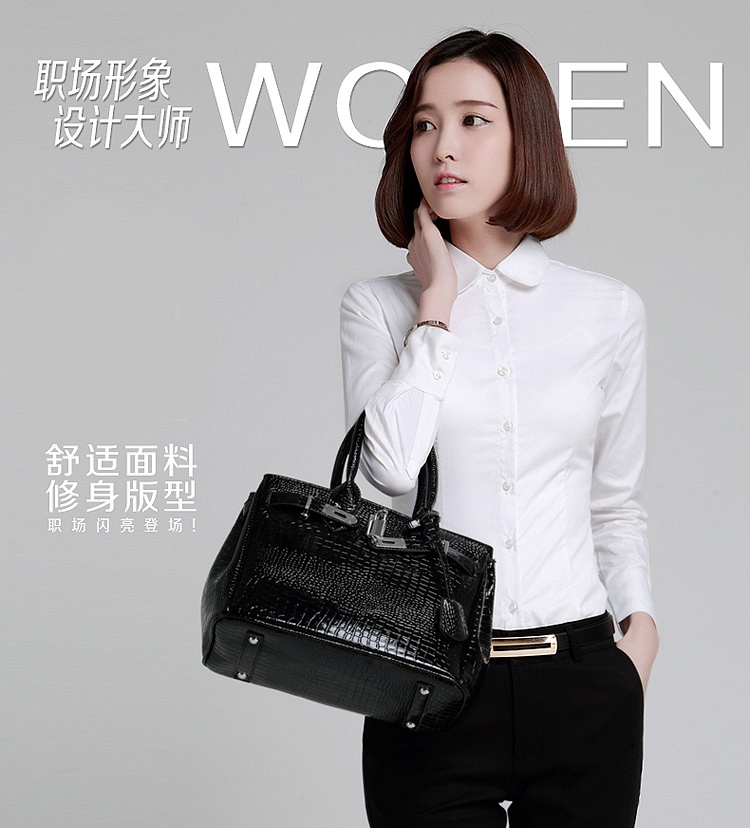 奥克米.儿 2015秋装新款 娃娃领衬衫 女 蓝白两色长袖OL职业装 G1529 白色 M