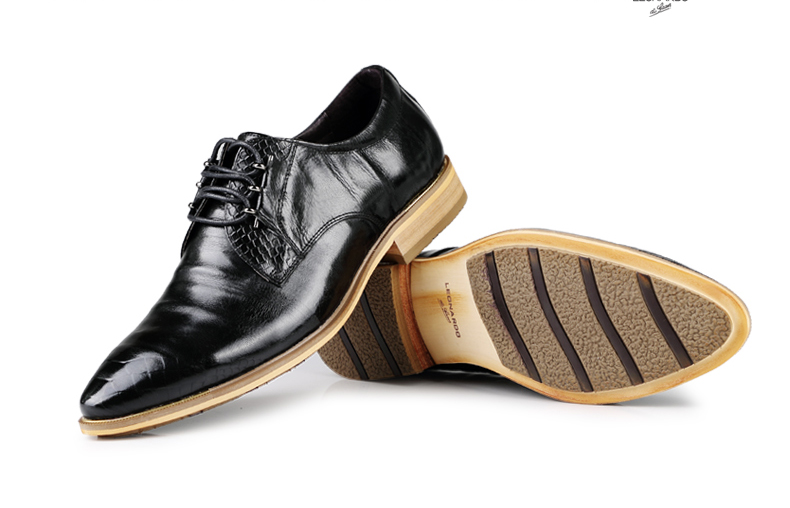leonardo/利奥纳多新款男士正装商务皮鞋男鞋系带英伦男鞋 黑色