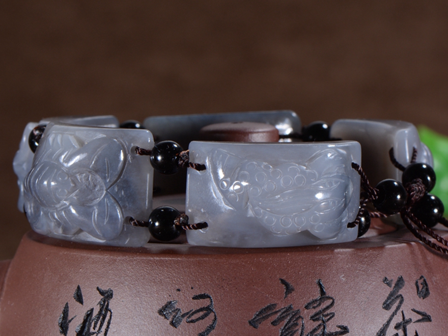 和田玉 青花 五毒手链 70克【博玉轩珠宝】