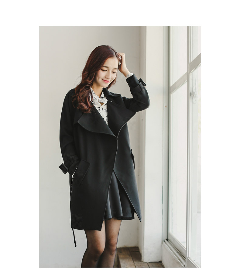 BLANCO LEVRIN2015秋装上新韩版修身中长款系带风衣外套女1950 灰蓝色 M