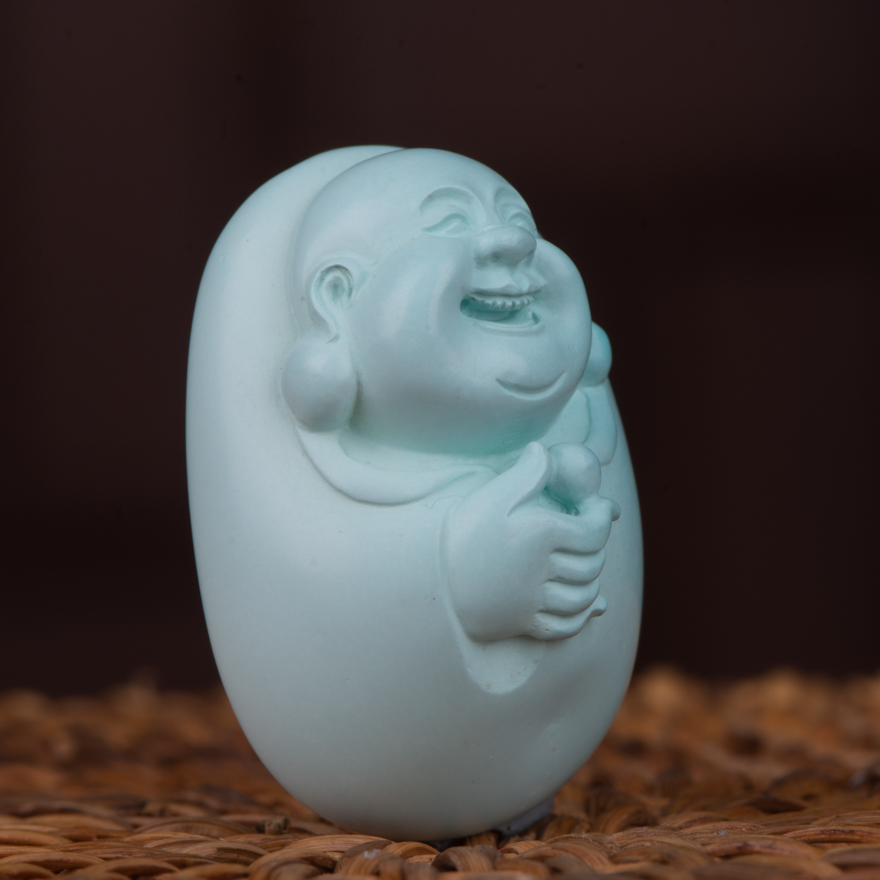 省级玉雕大师叶海林绿松石《弥勒佛》12.75g【天工艺品】