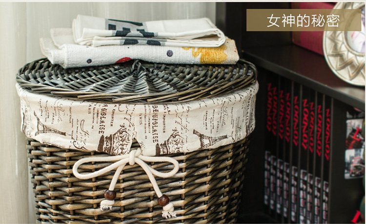 
                                        尚居优品 脏衣篮藤编收纳筐有盖收纳箱大号脏衣篓脏衣服衣物带盖收纳篮 手工柳编工艺品整理筐 咖啡色筐巴黎铁塔布 大号                