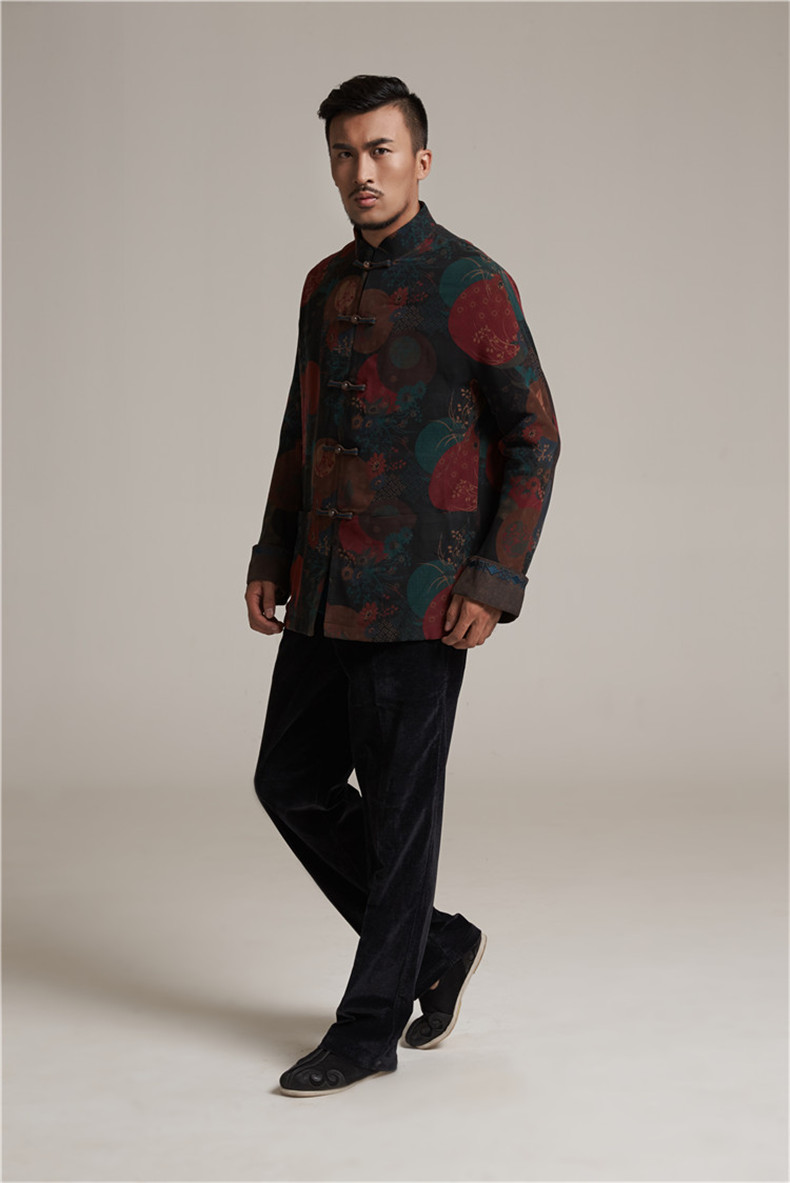 fzog/费佐格 民族风盘扣中式中年唐装外套立领长翻袖复古男装 茶色 l