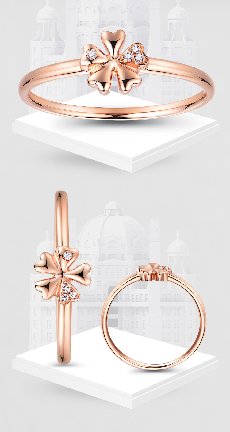 leysen莱绅通灵珠宝 五叶草钻戒 公主的花园18k金女戒 钻石戒指 尾戒