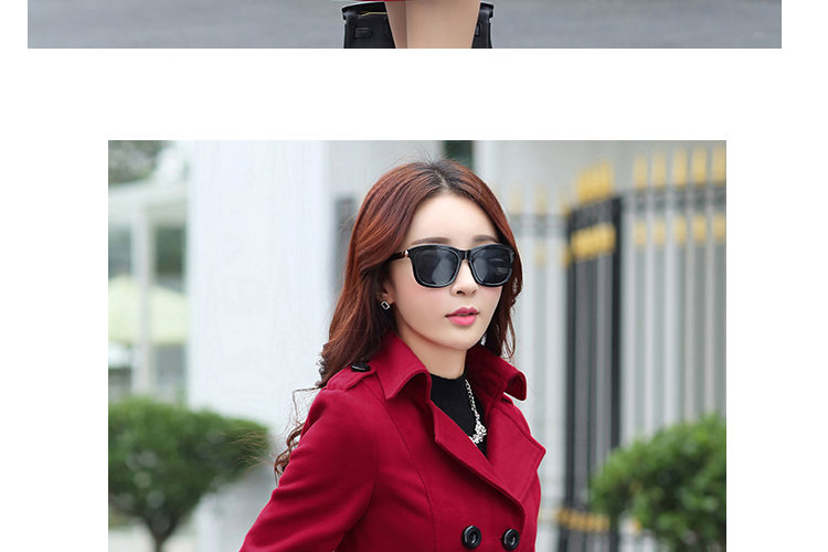 尚迪薇风衣女中长款2015秋冬装新款翻领长袖双排扣修身显瘦韩版女装外套802 酒红色 L