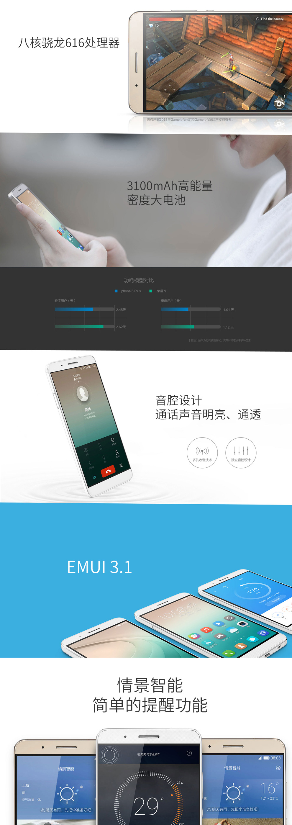 
                                        荣耀7i 双卡双待 手机 金色 全网通4G(3G RAM+32G ROM) 标配                